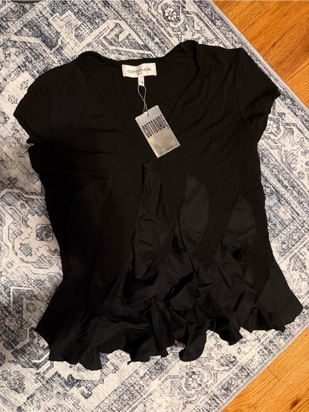 Cottonade Paris Vintage Black Ruffle Top Size 3 NWT Small Medium